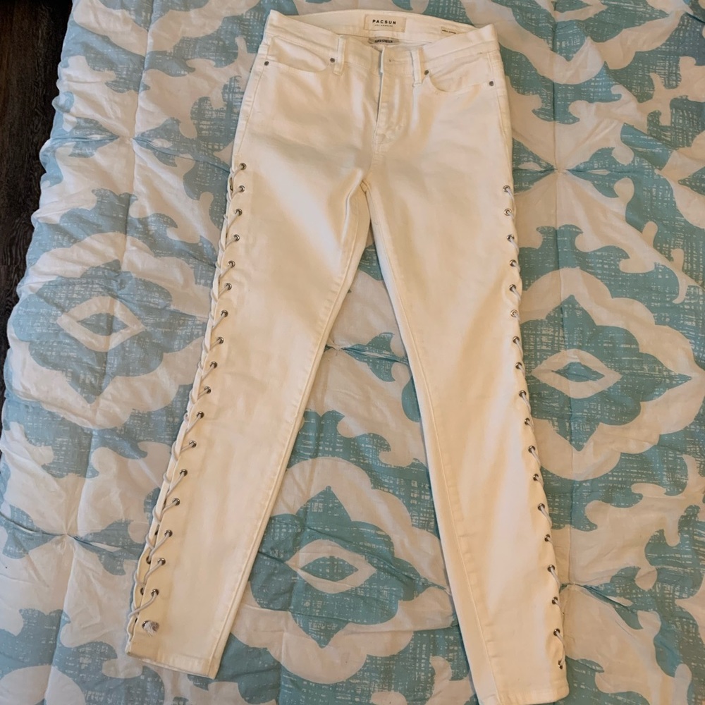 White lace up Pac-Sun jeans